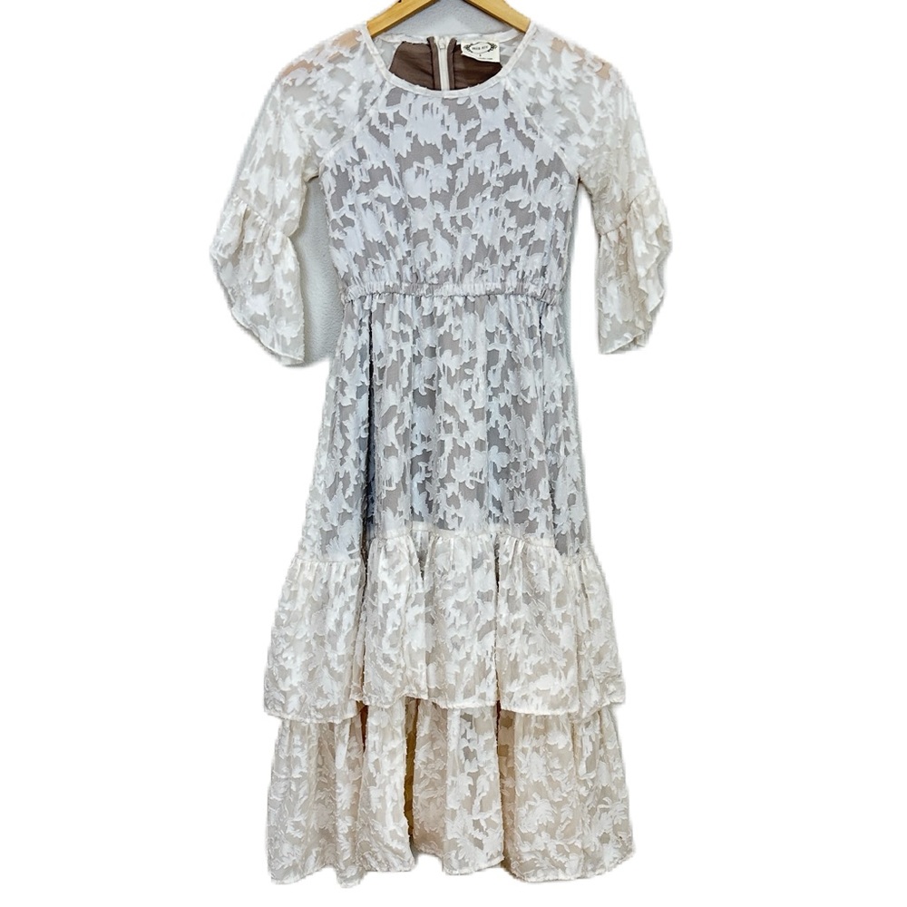 Joyfolie Mia Joy Boho Maxi Dress Ivory Nude Ruffle Floral Western Girls 8 NWOT